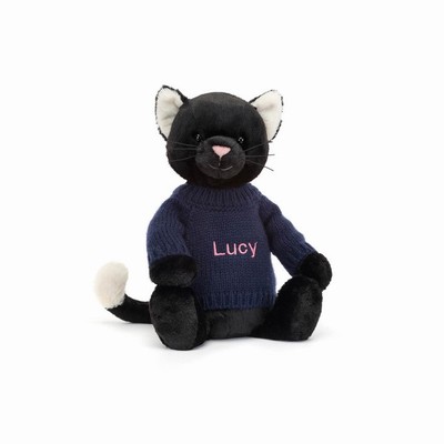 Jellycat Bashful Black Kitten with Navy Jumper | DQ0586927